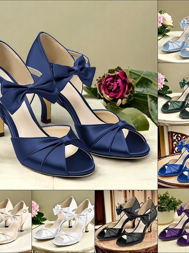 Elegant Open-Toe Bow Detail High Heel Satin Sandals - Image 2