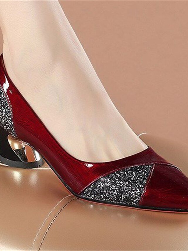 Elegant Patent Glitter Pointed Toe Block Heels - Image 2