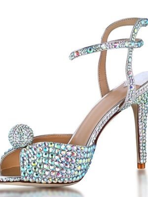 Elegant Pearl-Embellished Stiletto Open Toe Ankle Strap Heels - Image 10