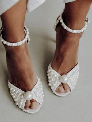 Elegant Pearl-Embellished Stiletto Open Toe Ankle Strap Heels - Image 4