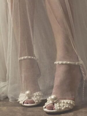 Elegant Pearl-Embellished Stiletto Open Toe Ankle Strap Heels - Image 5