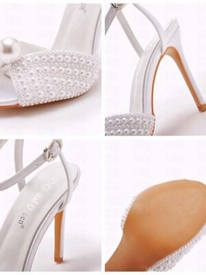 Elegant Pearl-Embellished Stiletto Open Toe Ankle Strap Heels - Image 6