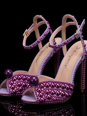 Elegant Pearl-Embellished Stiletto Open Toe Ankle Strap Heels - Image 7