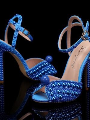 Elegant Pearl-Embellished Stiletto Open Toe Ankle Strap Heels - Image 8