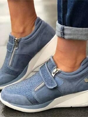 Elegant Plus Size Platform Solid Round Toe Wedge Sneakers - Image 1