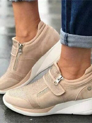 Elegant Plus Size Platform Solid Round Toe Wedge Sneakers - Image 2