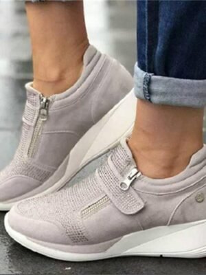 Elegant Plus Size Platform Solid Round Toe Wedge Sneakers - Image 3