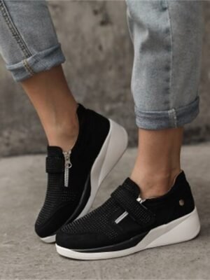 Elegant Plus Size Platform Solid Round Toe Wedge Sneakers - Image 4