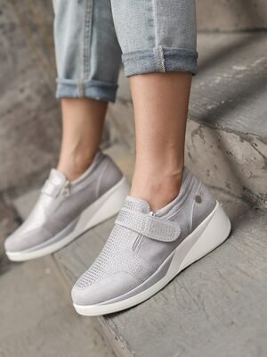 Elegant Plus Size Platform Solid Round Toe Wedge Sneakers - Image 6