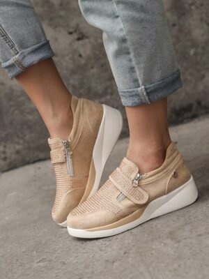 Elegant Plus Size Platform Solid Round Toe Wedge Sneakers - Image 7