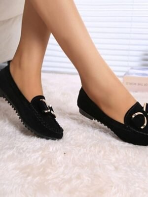 Elegant Plus Size Solid Bowknot Round Toe Flat Satin Loafers - Image 5