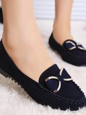 Elegant Plus Size Solid Bowknot Round Toe Flat Satin Loafers - Image 6