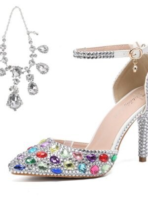 Elegant Pointed Toe Crystal Embellished Stiletto Heels - Image 12