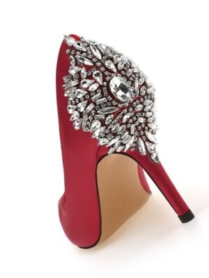 Elegant Pointed Toe High Heel Imitation Rhinestone Satin Pumps - Image 6