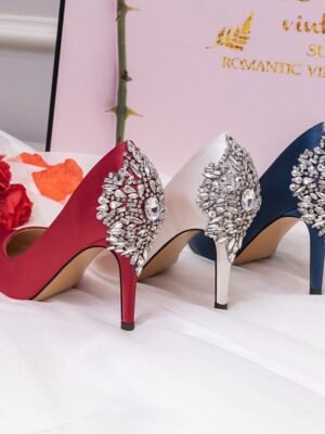 Elegant Pointed Toe High Heel Imitation Rhinestone Satin Pumps - Image 7