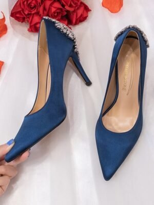 Elegant Pointed Toe High Heel Imitation Rhinestone Satin Pumps - Image 9
