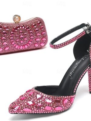 Elegant Pointed Toe Multicolour Rhinestone High Heel Shoes with Matching Clutch - Image 15