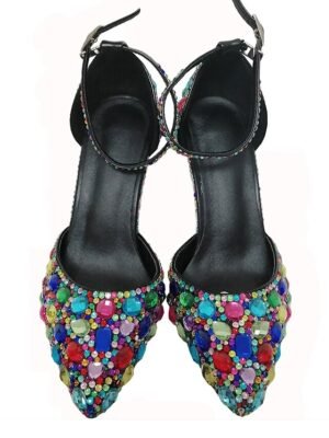 Elegant Pointed Toe Multicolour Rhinestone High Heel Shoes with Matching Clutch - Image 6