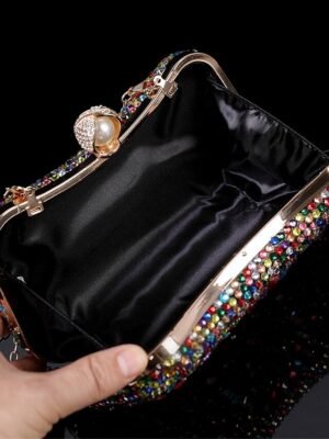 Elegant Pointed Toe Multicolour Rhinestone High Heel Shoes with Matching Clutch - Image 8