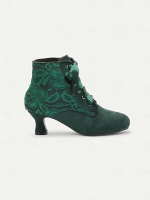 Elegant Retro Floral Lace Victorian Lace-Up Mid-Heel Ankle Boots - Image 10