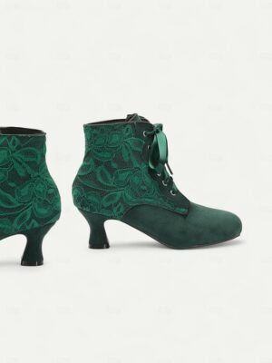 Elegant Retro Floral Lace Victorian Lace-Up Mid-Heel Ankle Boots - Image 12