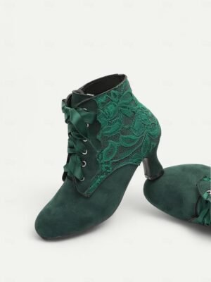 Elegant Retro Floral Lace Victorian Lace-Up Mid-Heel Ankle Boots - Image 13