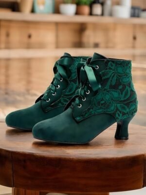 Elegant Retro Floral Lace Victorian Lace-Up Mid-Heel Ankle Boots - Image 15