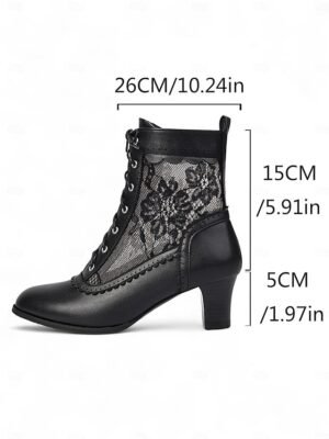 Elegant Retro Floral Lace Victorian Lace-Up Mid-Heel Ankle Boots - Image 30