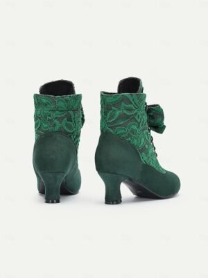 Elegant Retro Floral Lace Victorian Lace-Up Mid-Heel Ankle Boots - Image 5