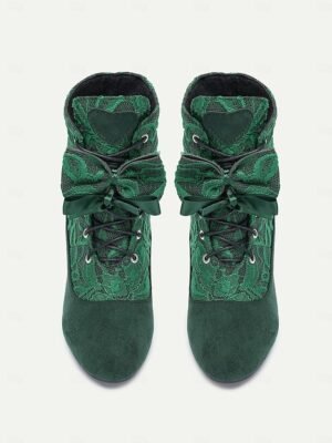 Elegant Retro Floral Lace Victorian Lace-Up Mid-Heel Ankle Boots - Image 6