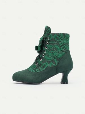 Elegant Retro Floral Lace Victorian Lace-Up Mid-Heel Ankle Boots - Image 7