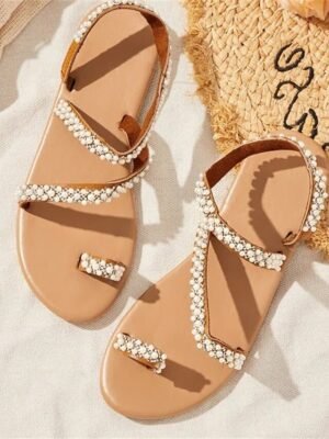 Elegant Rhinestone Embellished Flat Toe Loop Sandals - Image 2