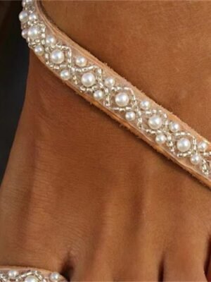 Elegant Rhinestone Embellished Flat Toe Loop Sandals - Image 6