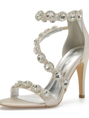 Elegant Rhinestone Strappy High Heel Satin Sandals - Image 10