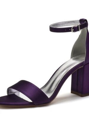 Elegant Satin Block Heel Ankle Strap Open-Toe Wedding Sandals - Image 1