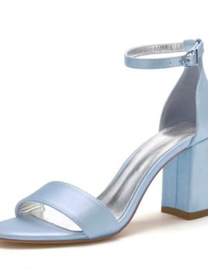 Elegant Satin Block Heel Ankle Strap Open-Toe Wedding Sandals - Image 10