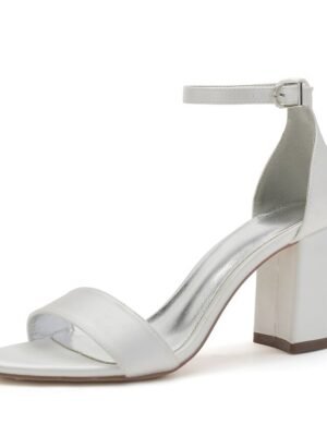 Elegant Satin Block Heel Ankle Strap Open-Toe Wedding Sandals - Image 11