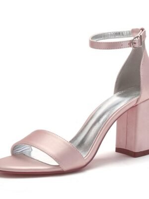Elegant Satin Block Heel Ankle Strap Open-Toe Wedding Sandals - Image 13