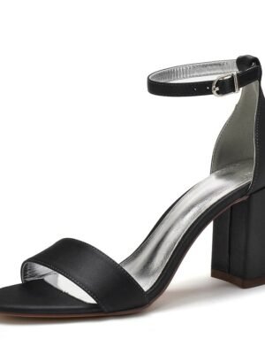 Elegant Satin Block Heel Ankle Strap Open-Toe Wedding Sandals - Image 14