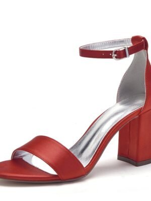 Elegant Satin Block Heel Ankle Strap Open-Toe Wedding Sandals - Image 15