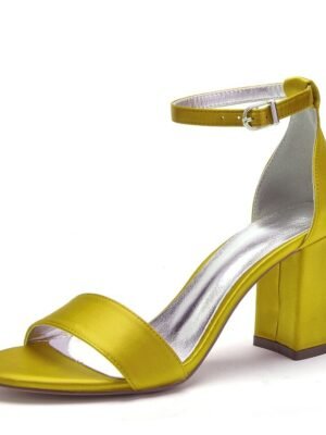 Elegant Satin Block Heel Ankle Strap Open-Toe Wedding Sandals - Image 16