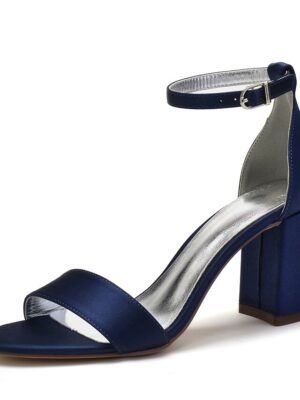 Elegant Satin Block Heel Ankle Strap Open-Toe Wedding Sandals - Image 19