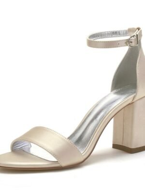 Elegant Satin Block Heel Ankle Strap Open-Toe Wedding Sandals - Image 20