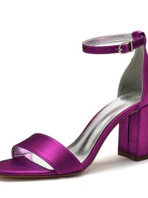 Elegant Satin Block Heel Ankle Strap Open-Toe Wedding Sandals - Image 21