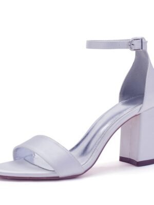 Elegant Satin Block Heel Ankle Strap Open-Toe Wedding Sandals - Image 22