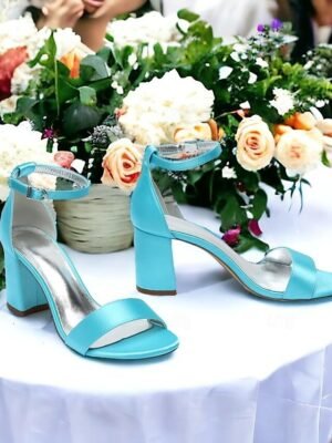 Elegant Satin Block Heel Ankle Strap Open-Toe Wedding Sandals - Image 3