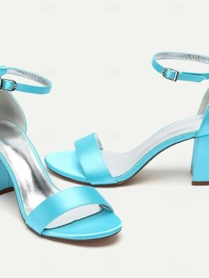 Elegant Satin Block Heel Ankle Strap Open-Toe Wedding Sandals - Image 4