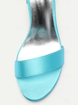 Elegant Satin Block Heel Ankle Strap Open-Toe Wedding Sandals - Image 6