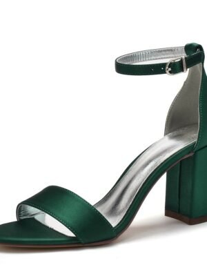 Elegant Satin Block Heel Ankle Strap Open-Toe Wedding Sandals - Image 8