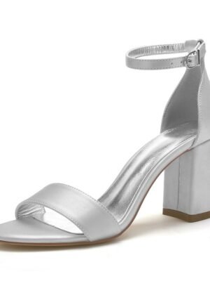 Elegant Satin Block Heel Ankle Strap Open-Toe Wedding Sandals - Image 9